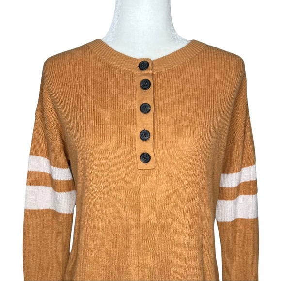 AEO Sweater Varsity Stripe Henley Lightweight Pullover Honey Orange Off White XS - Picture 12 of 12